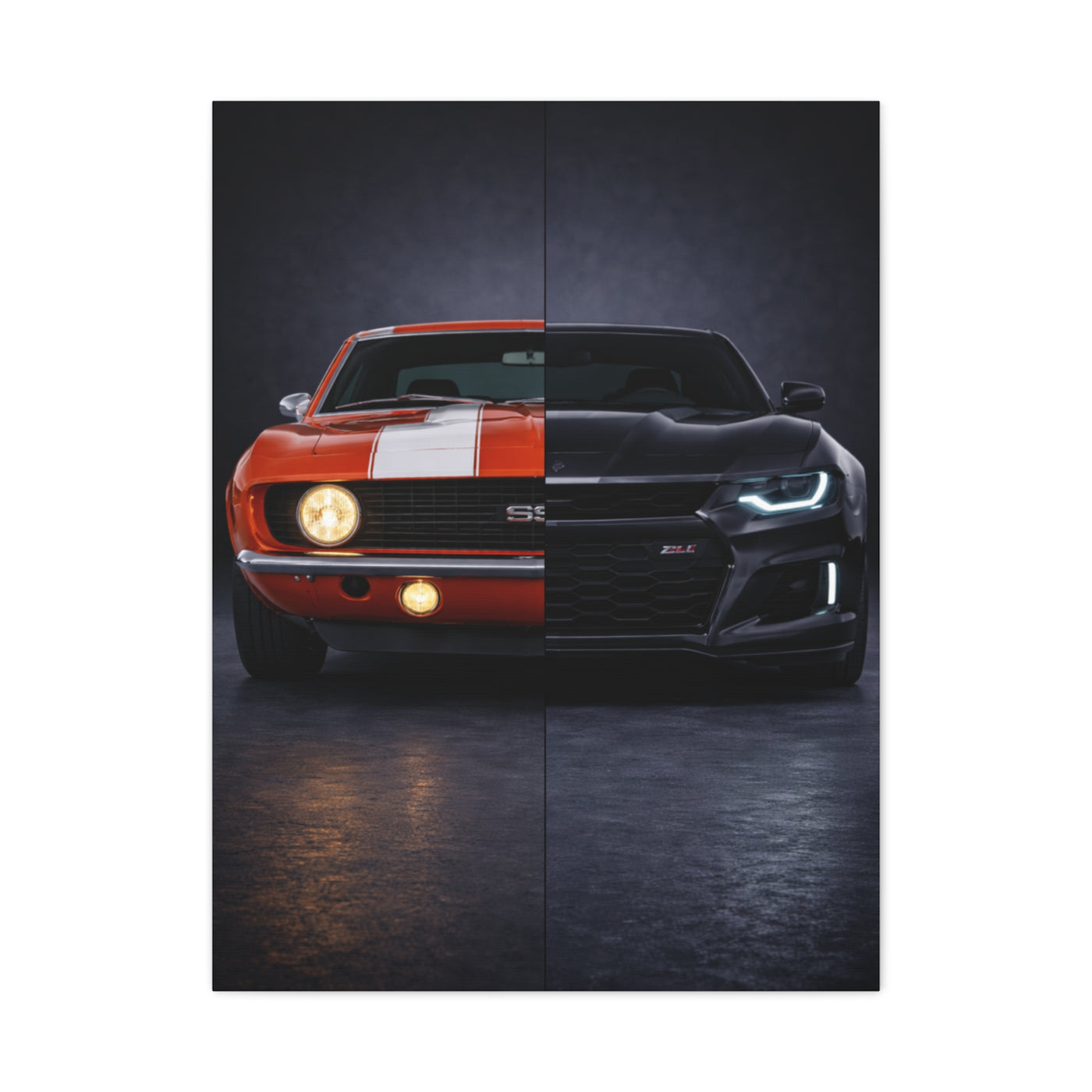 Chevrolet Camaro Split Classic SS vs Modern ZL1 Wall Art & Canvas Prints