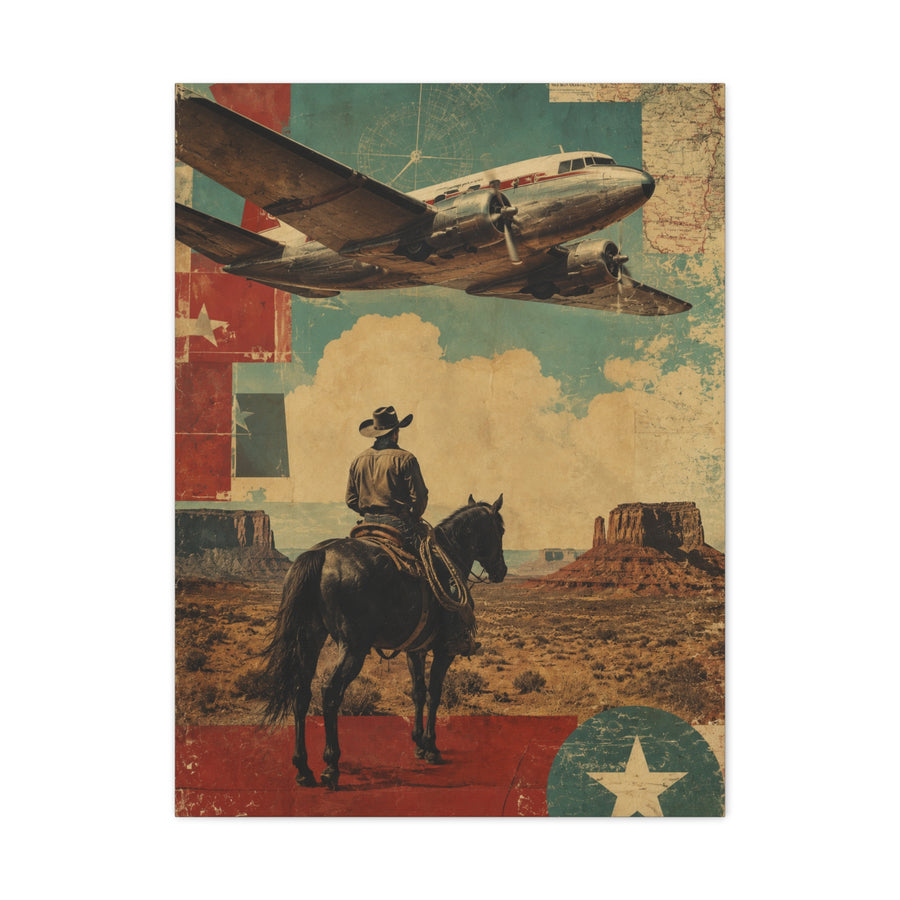 Mid-Century Western Aviation Collage Wall Art & Canvas Print