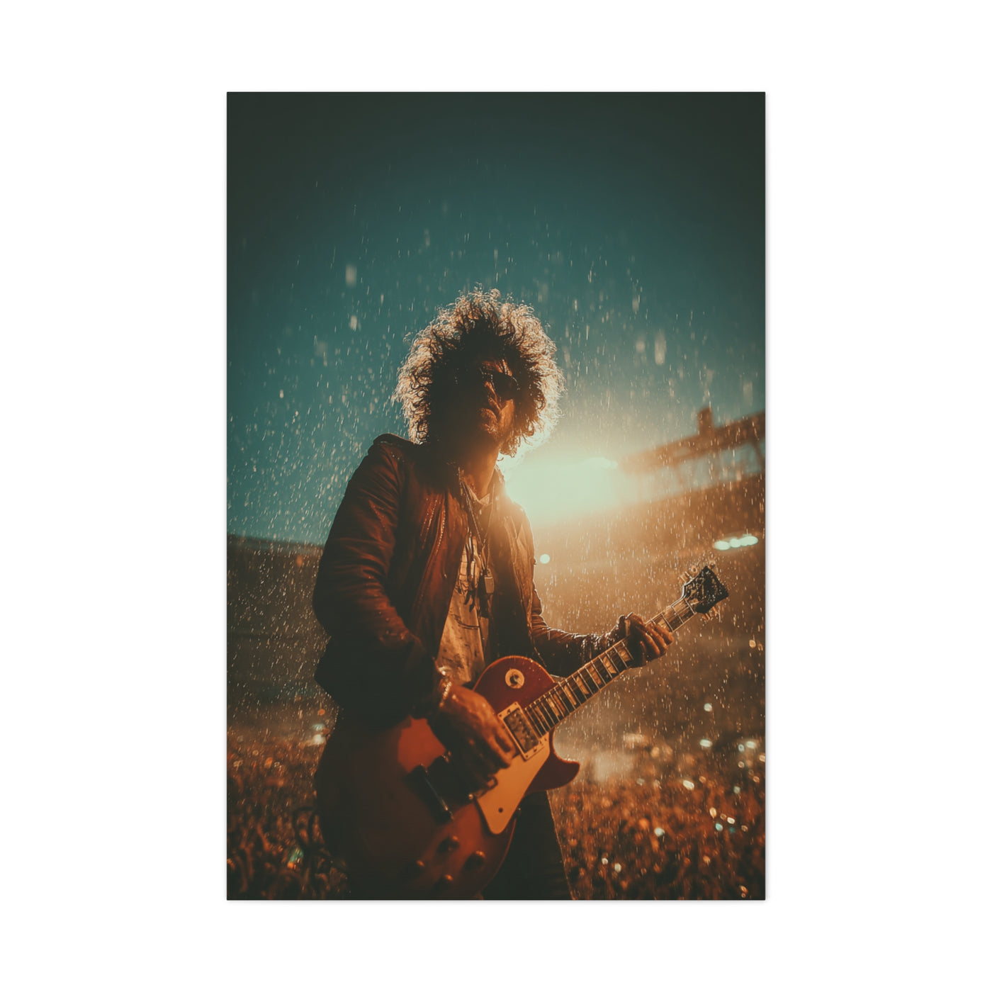 Rain Soaked Rock Guitar Performance Wall Art & Canvas Print