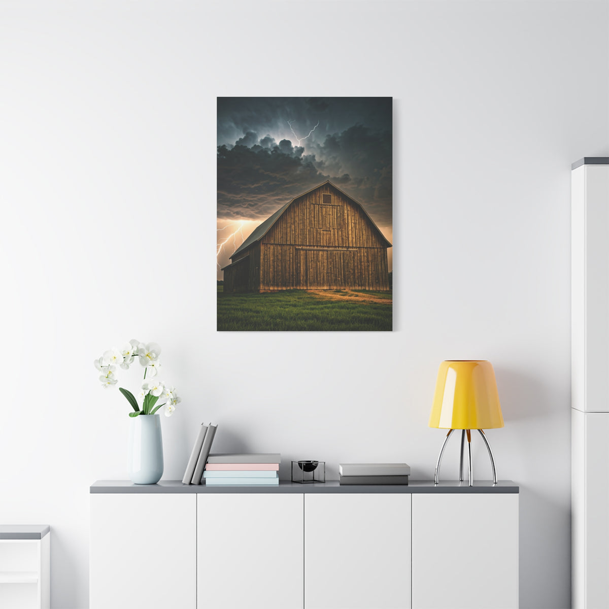 Stormlit Barn in the Open Fields Wall Art & Canvas Prints