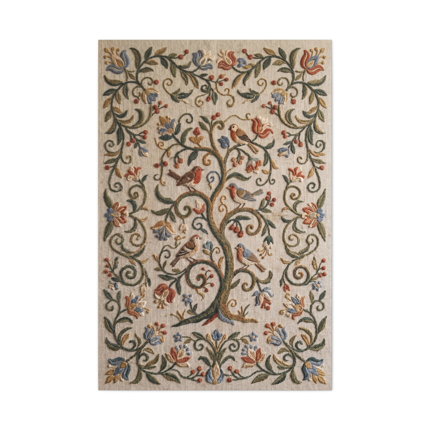 Folk Art Botanical Tree Embroidery Panel Wall Art & Canvas Print