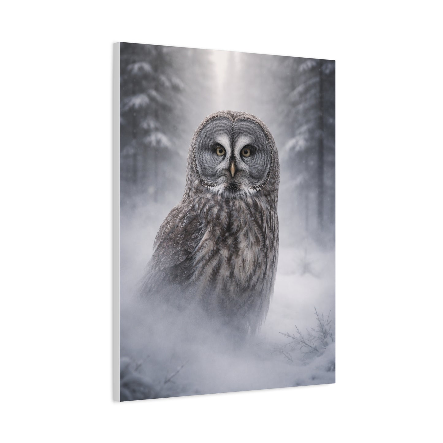 Great Grey Owl Winter Mist Portrait Wall Art & Canvas Print