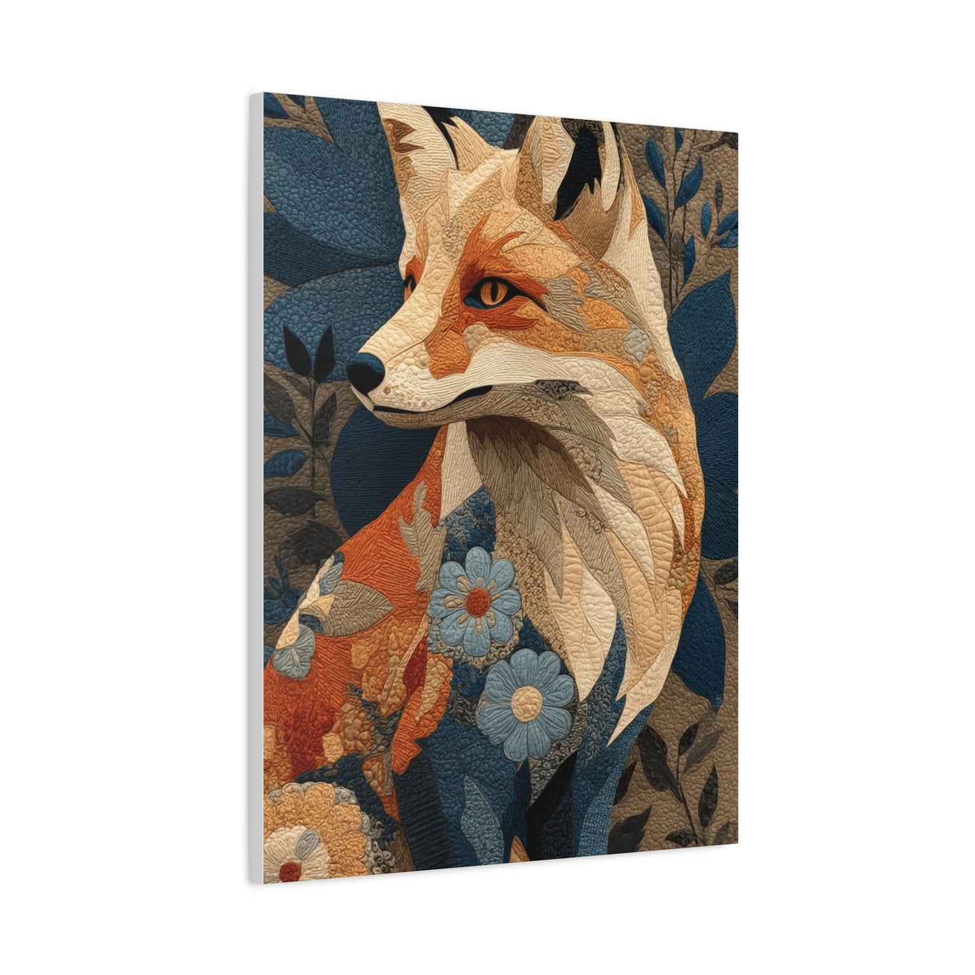 Patchwork Textile Fox Folk Art Wall Art & Canvas Print