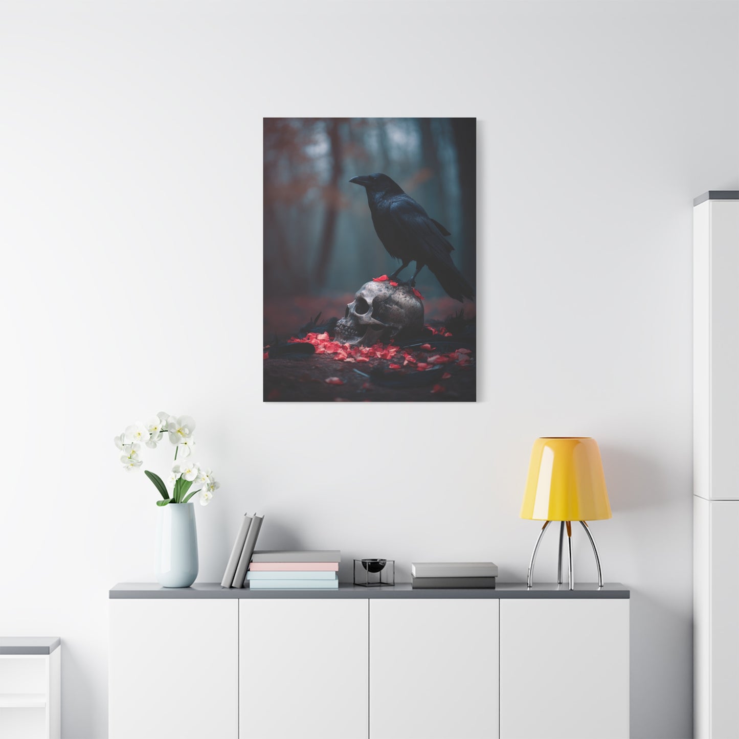 Crow on Weathered Skull Wall Art & Canvas Print