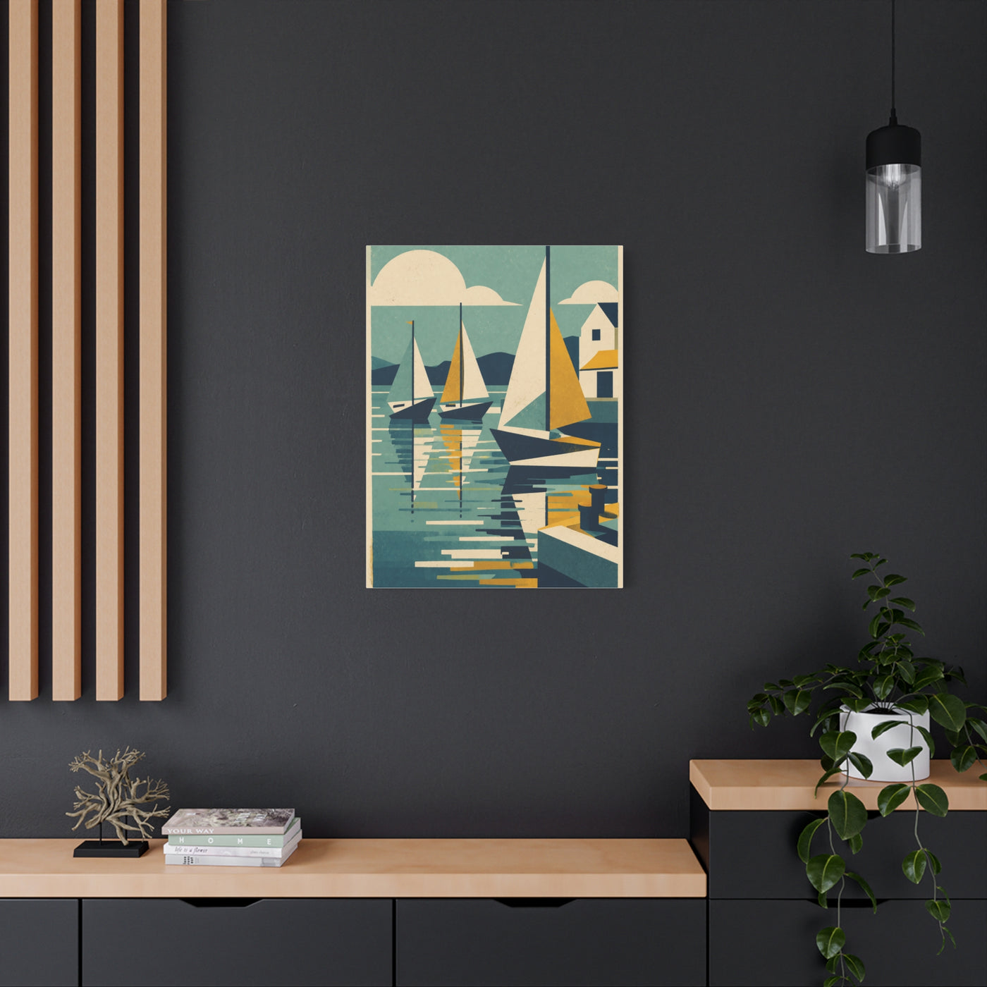 Geometric Harbor Sailboats Wall Art & Canvas Print