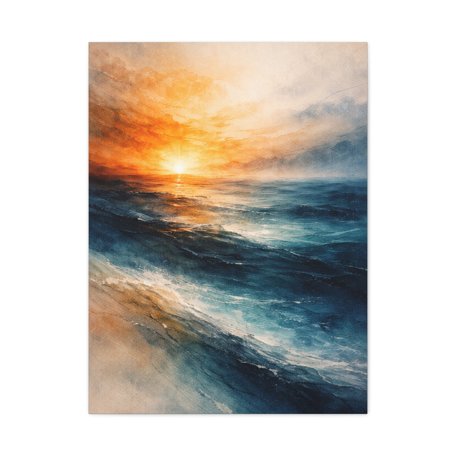 Ocean Sunrise Orange Horizon Wall Art & Canvas Print