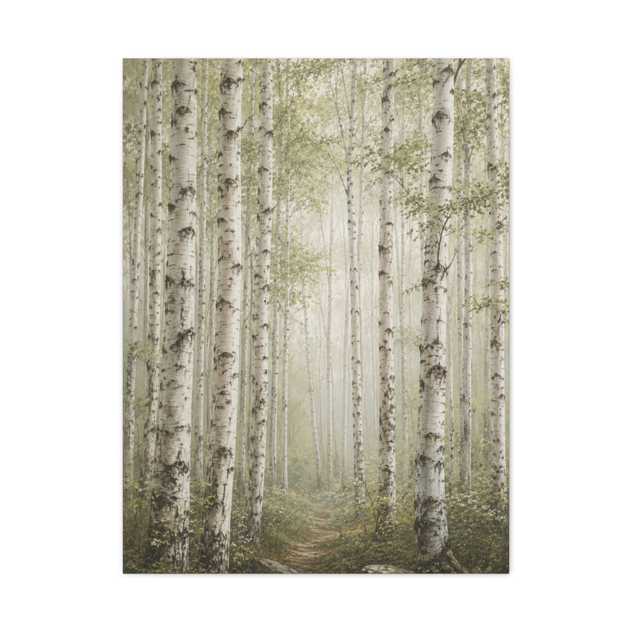 Light Birch Woodland Minimal Landscape Trees Wall Art & Canvas Print