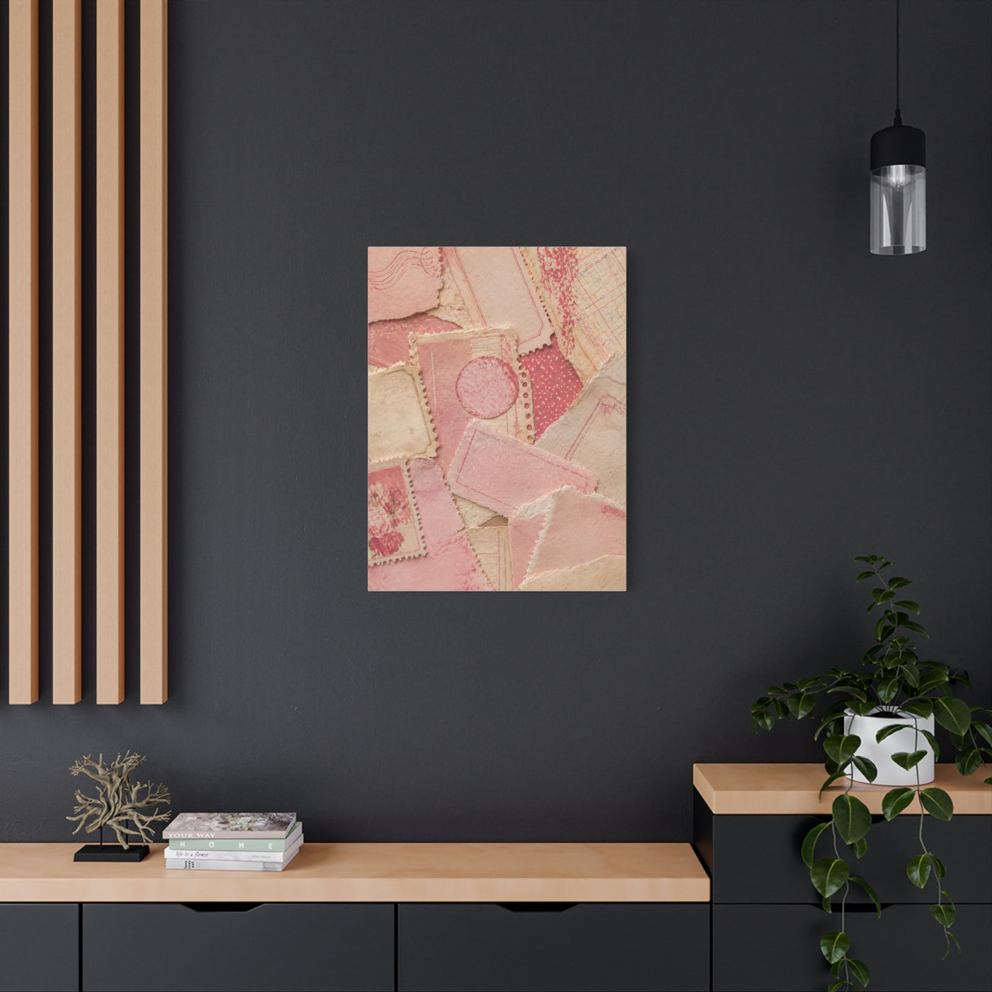 Vintage Pink Paper Collage Wall Art & Canvas Print