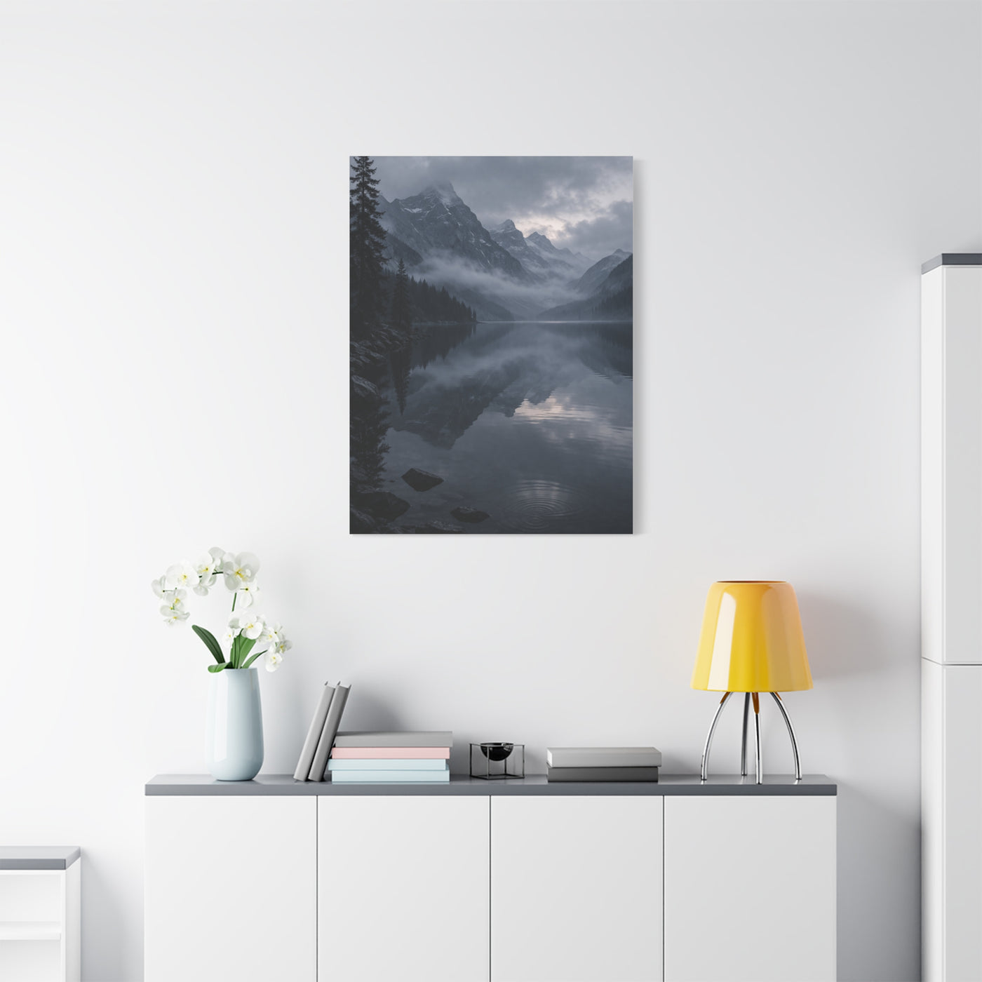 Misty Mountain Lake Reflection Wall Art & Canvas Print