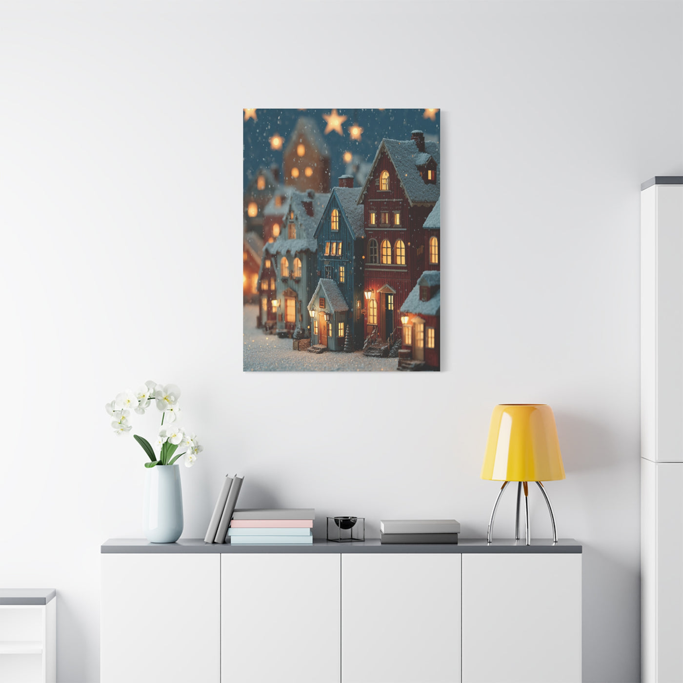 Nordic Winter Village Folk Scene Wall Art & Canvas Print