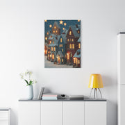 Nordic Winter Village Folk Scene Wall Art & Canvas Print