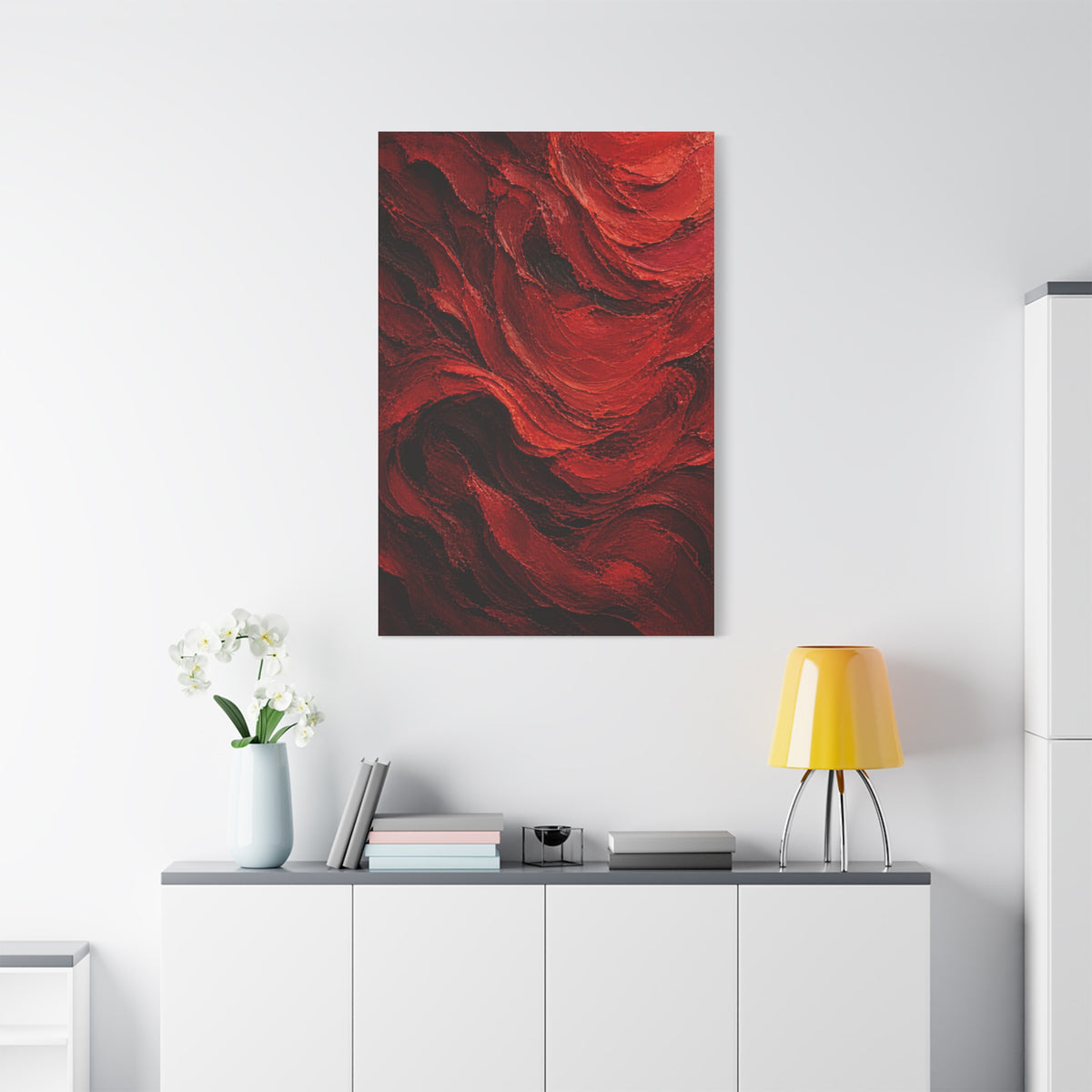 Crimson Wave Impasto Texture Wall Art & Canvas Print