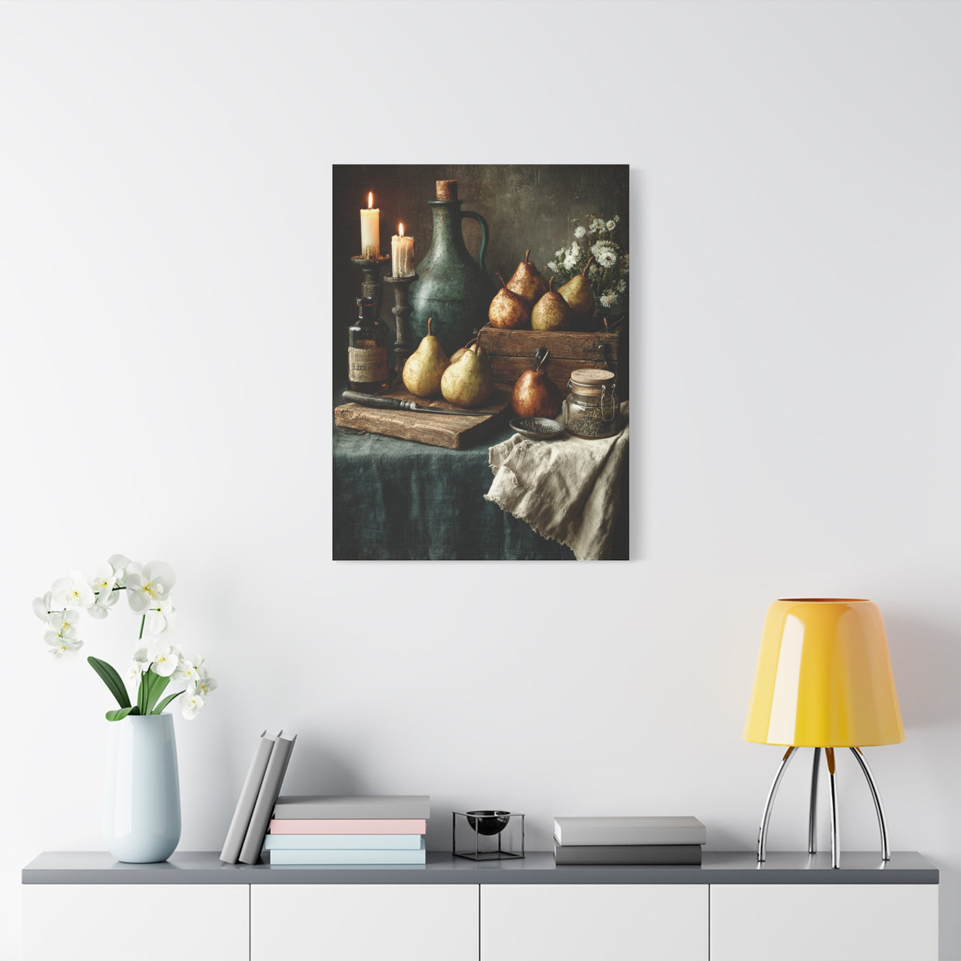 Rustic Pear & Candle Still Life Wall Art & Canvas Print