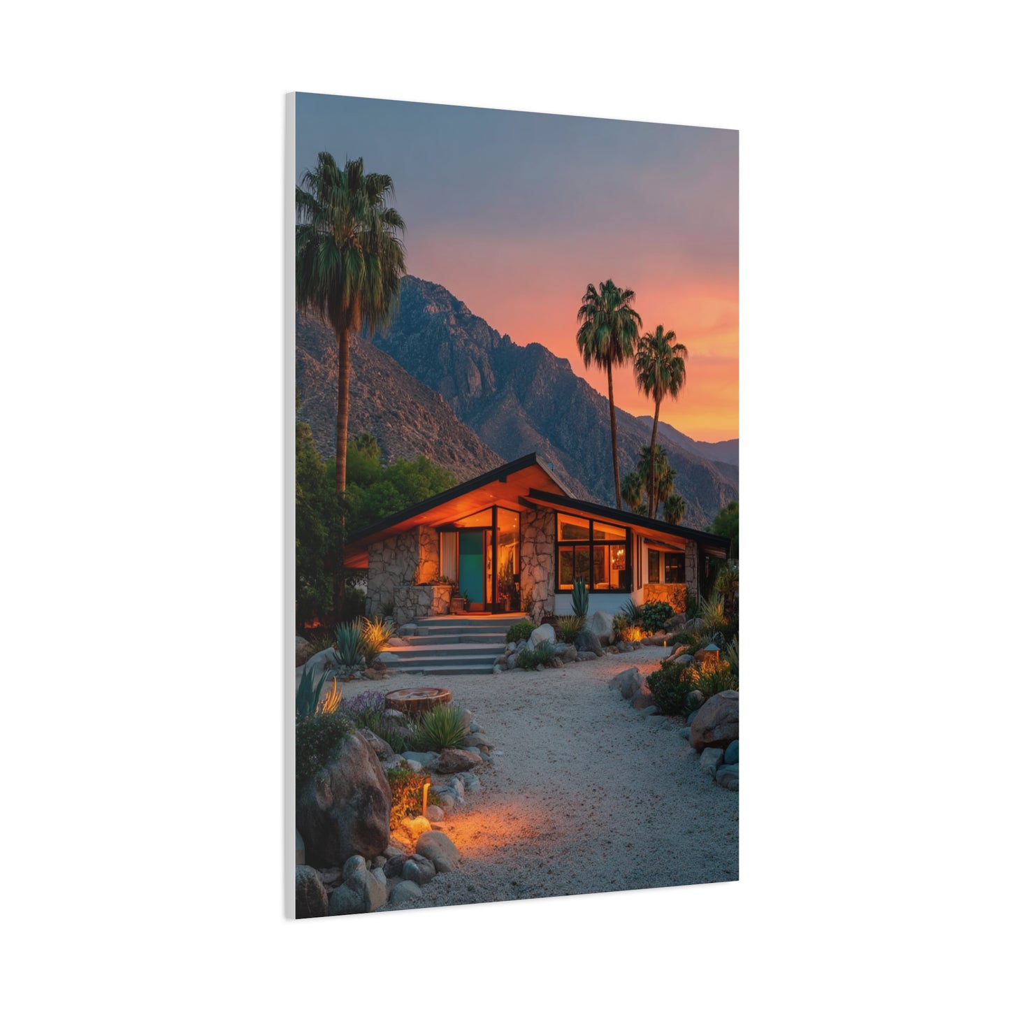 Desert Modern House at Sunset Wall Art & Canvas Print
