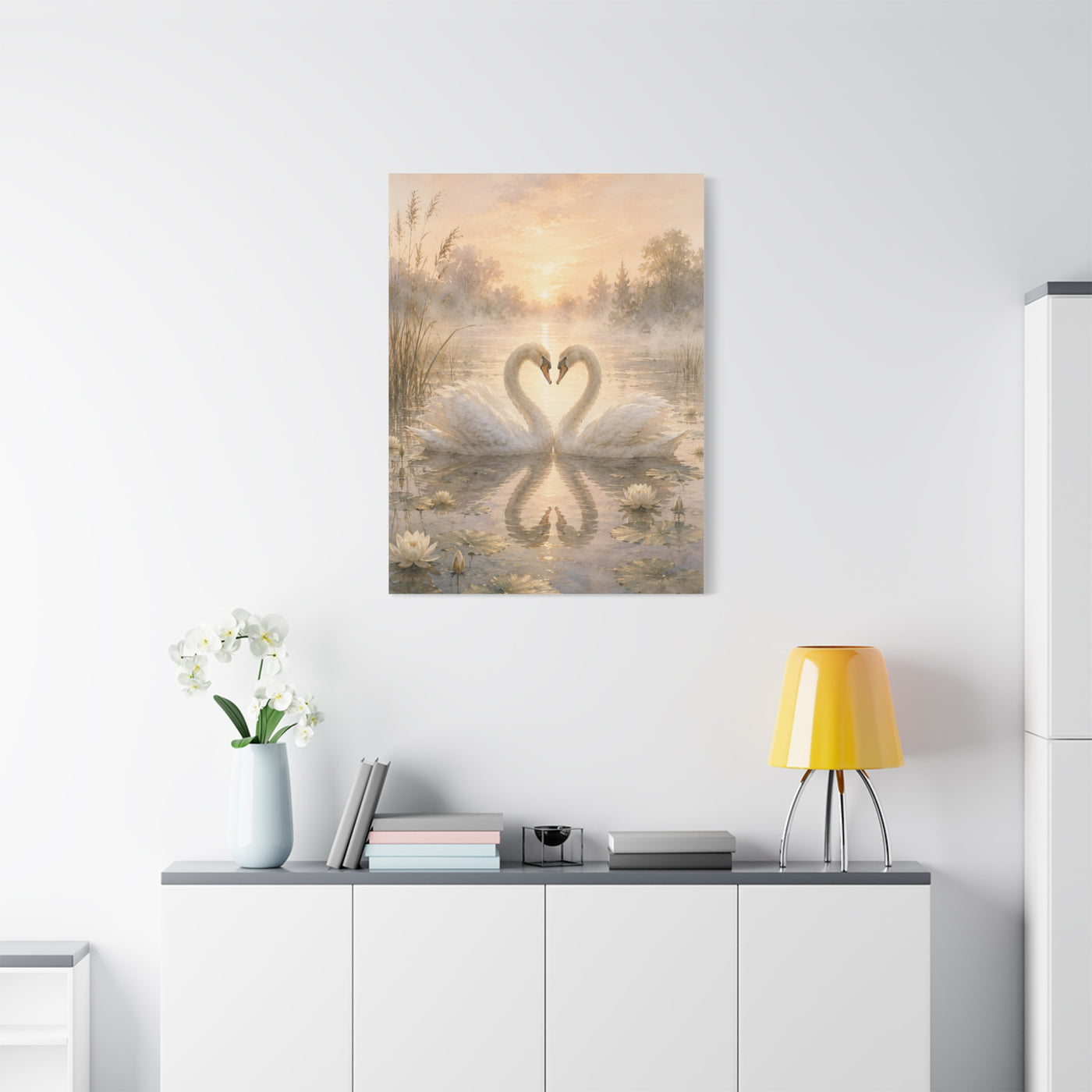 Ethereal Swan Devotion Sunrise Wall Art & Canvas Print