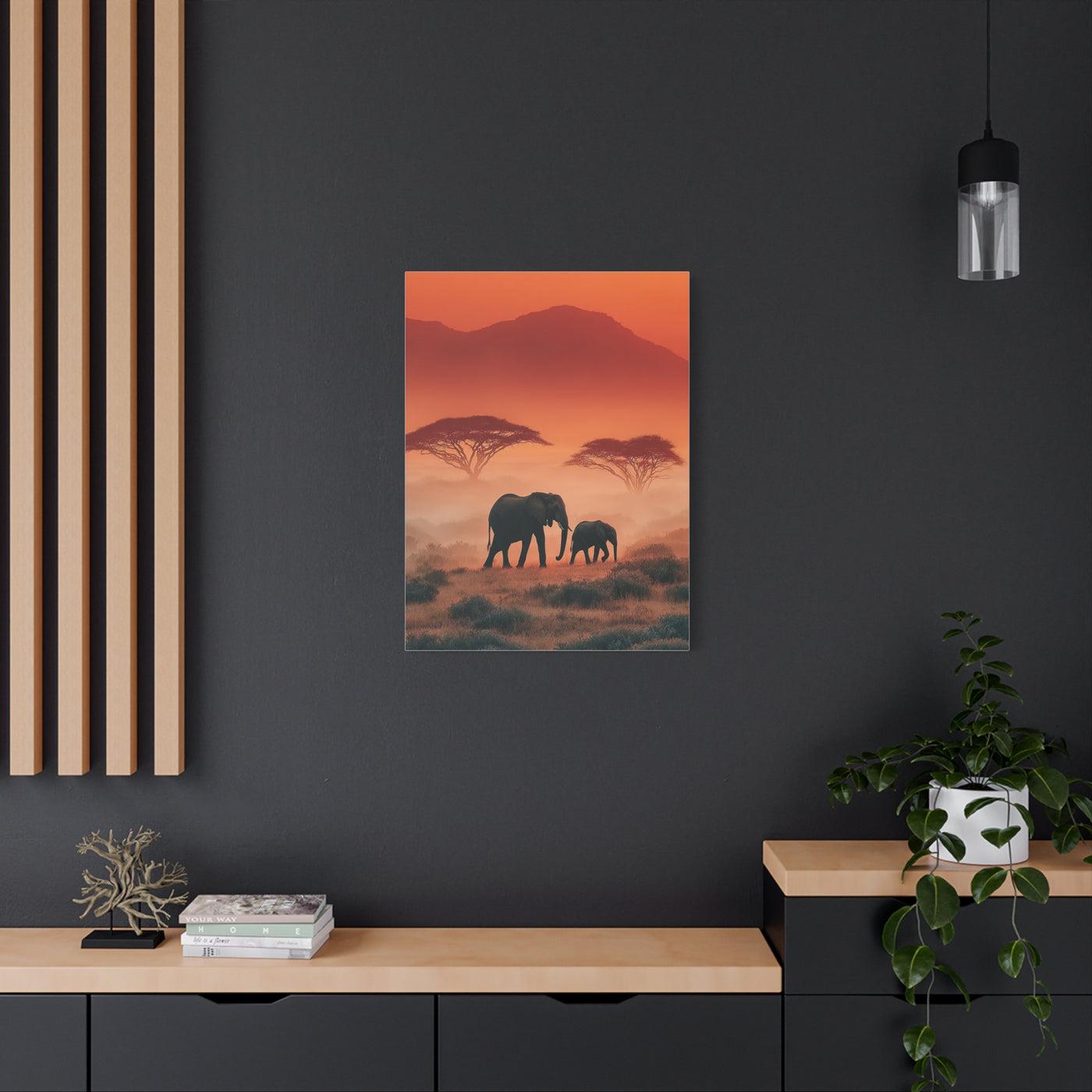 Mother and Calf Savanna Sunrise Wall Art & Canvas Print