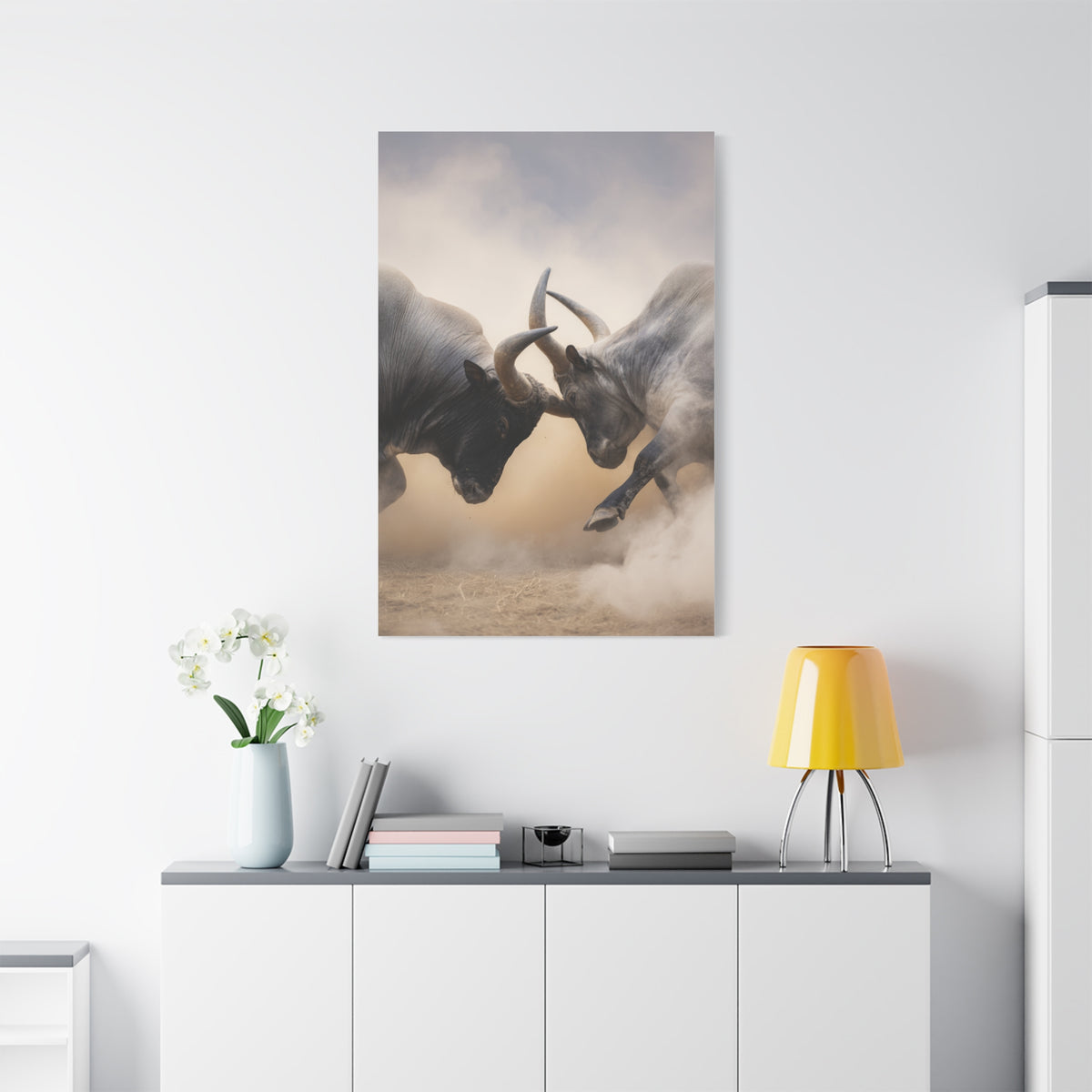 Bulls Clashing Horns Dramatic Wildlife Wall Art & Canvas Print