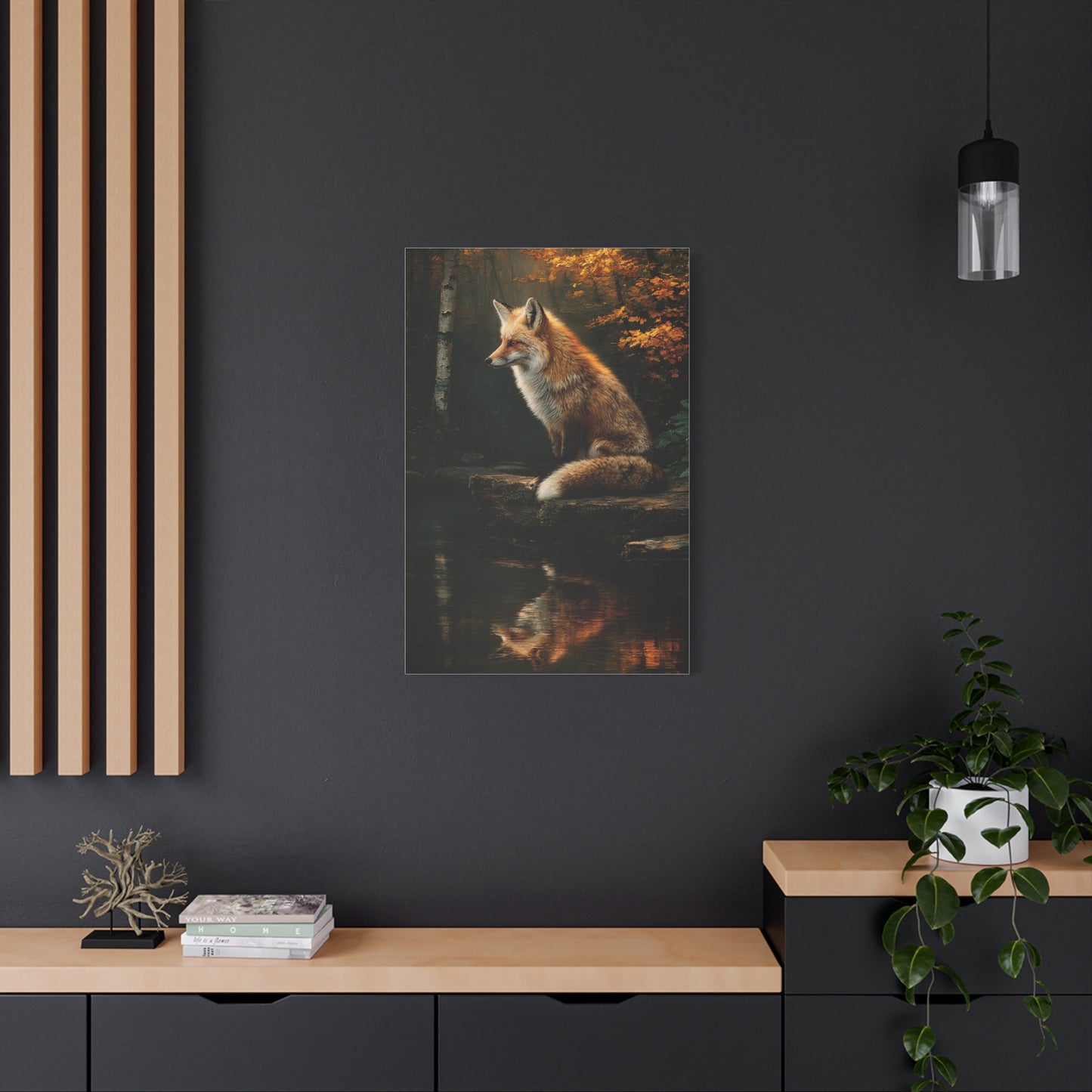 Woodland Stream Fox Reflection Wall Art & Canvas Print