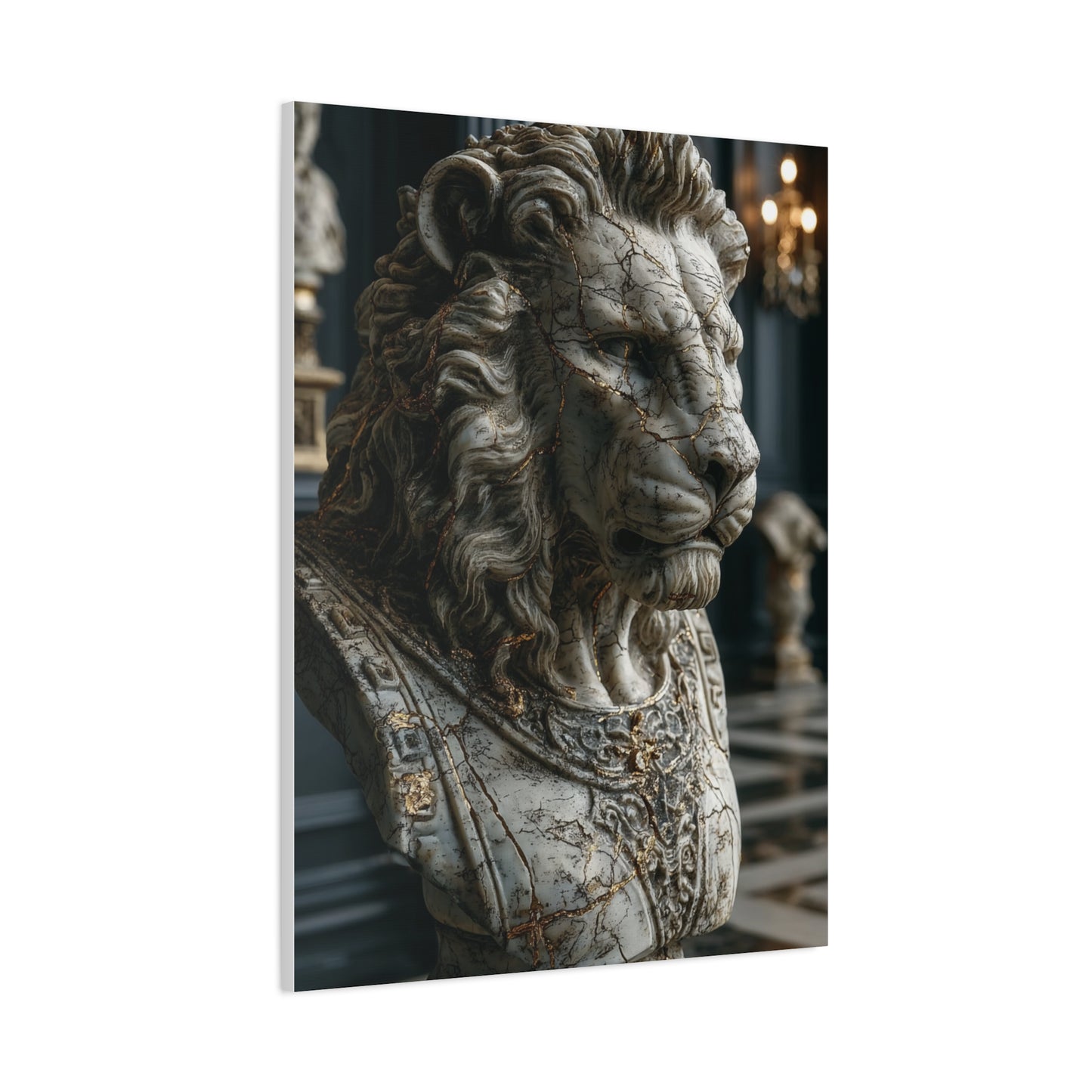 Marble Lion Bust Royal Sculpture Wall Art & Canvas Print