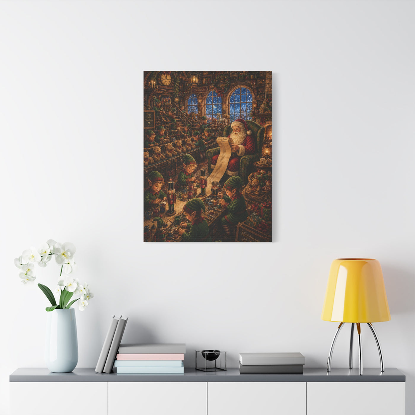 Cozy Traditional Santa Workshop Wall Art & Canvas Print