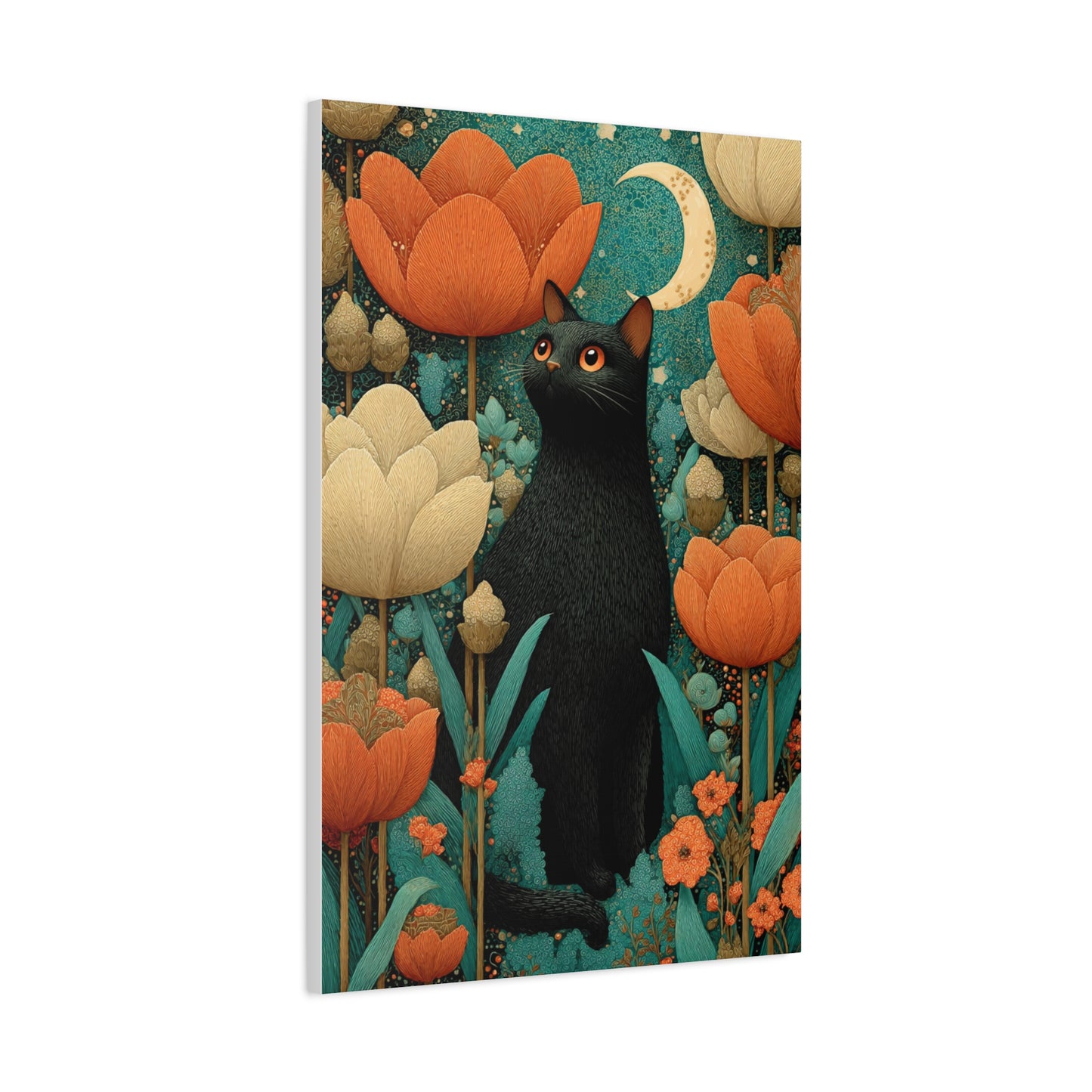 Folk Black Cat Garden Wall Art & Canvas Print