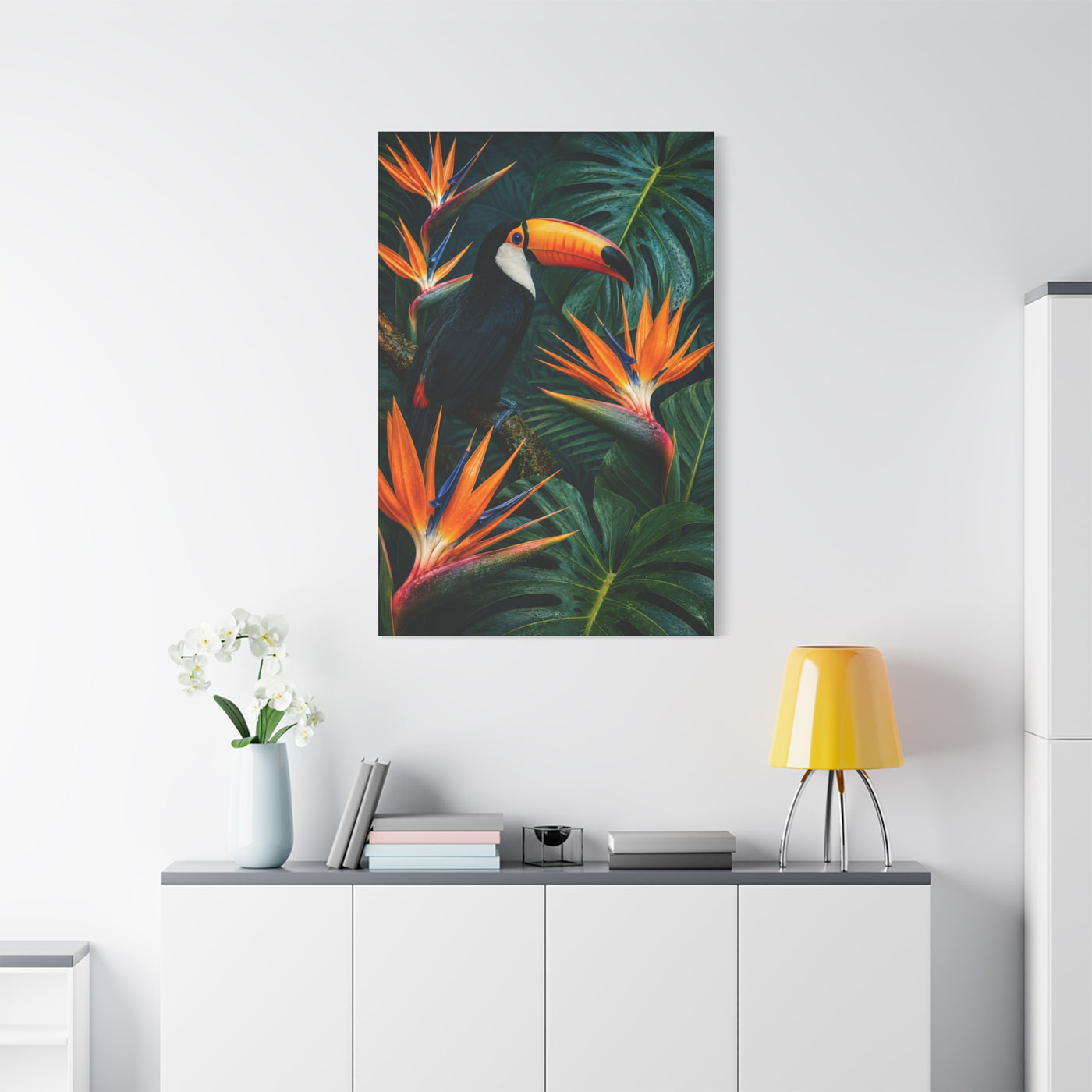 Tropical Toucan & Bird of Paradise Luxe Jungle Tropical Wall Art & Canvas Print