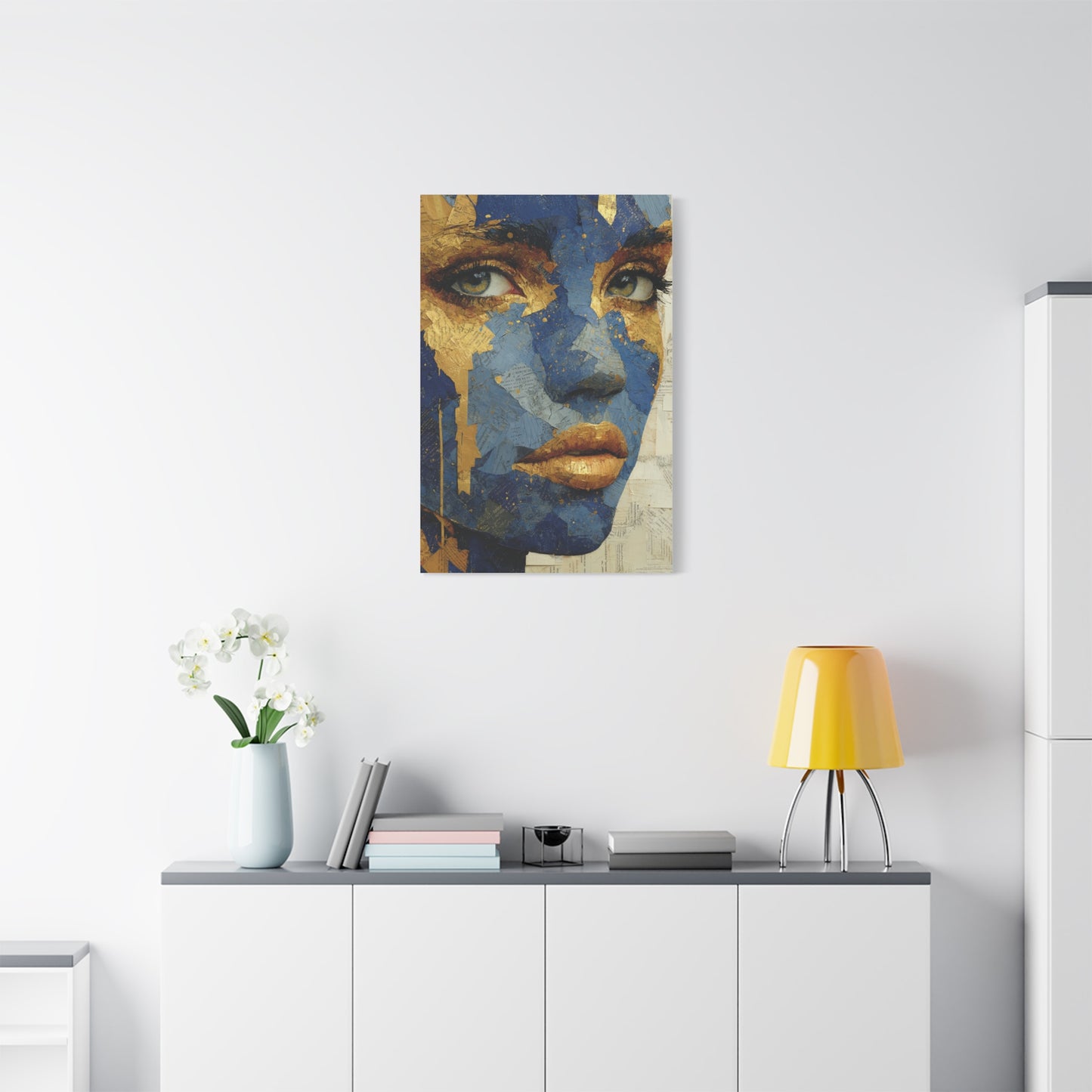 Blue and Gold Abstract Face Collage Wall Art & Canvas Print