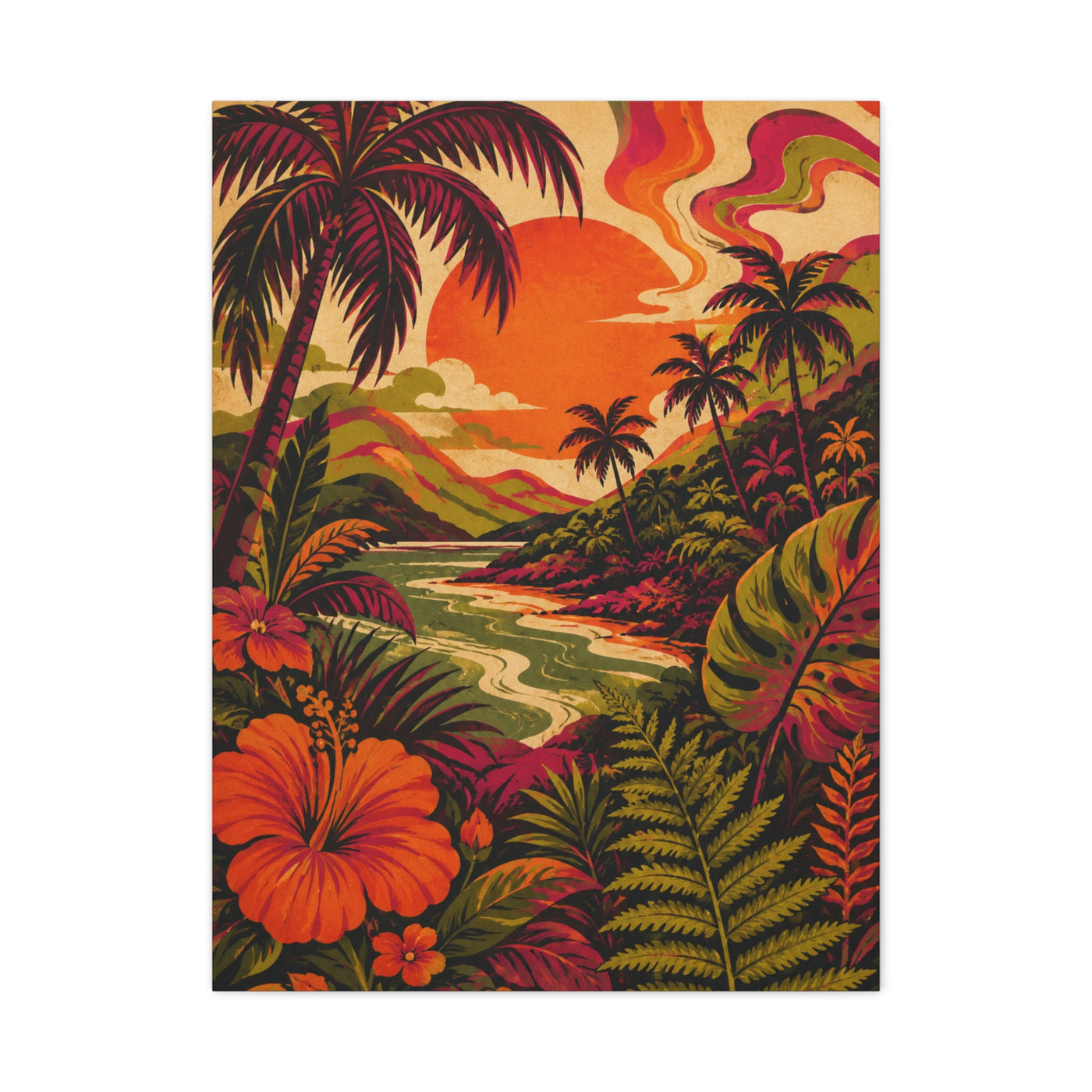 Vintage Tropical Valley Sunset Landscape Wall Art & Canvas Print