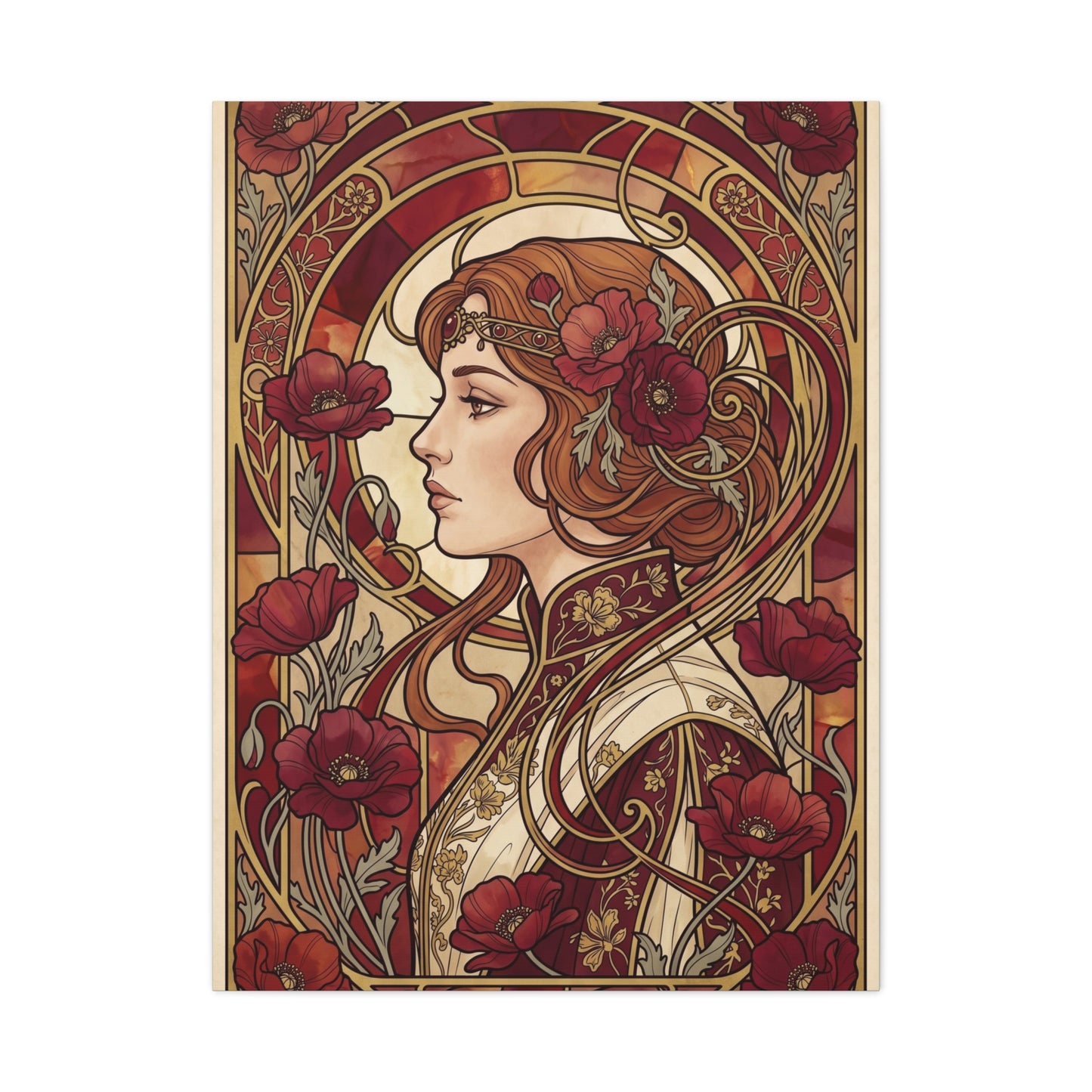 Art Nouveau Red Poppy Muse Portrait Wall Art & Canvas Print