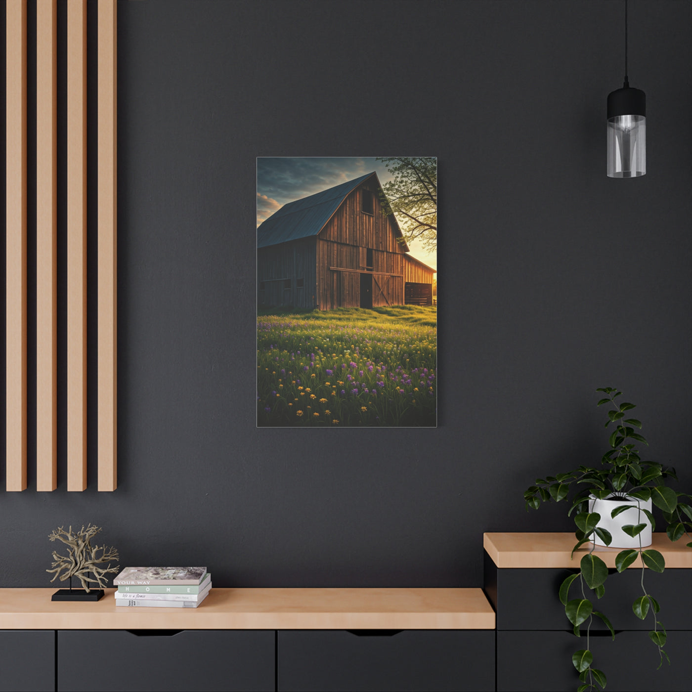 Wildflower Meadow Barn at Sunrise Wall Art & Canvas Prints