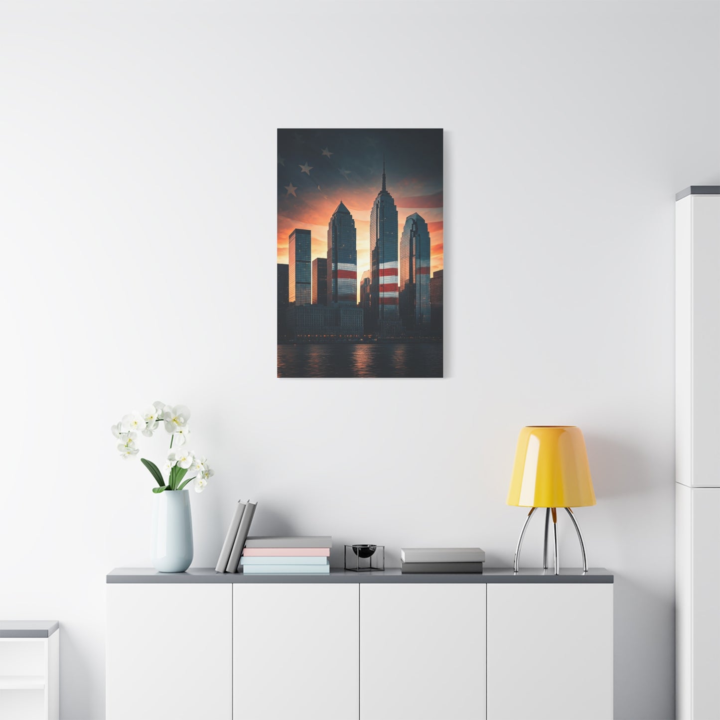 Urban Skyline Patriot Flag Reflection Wall Art & Canvas Prints