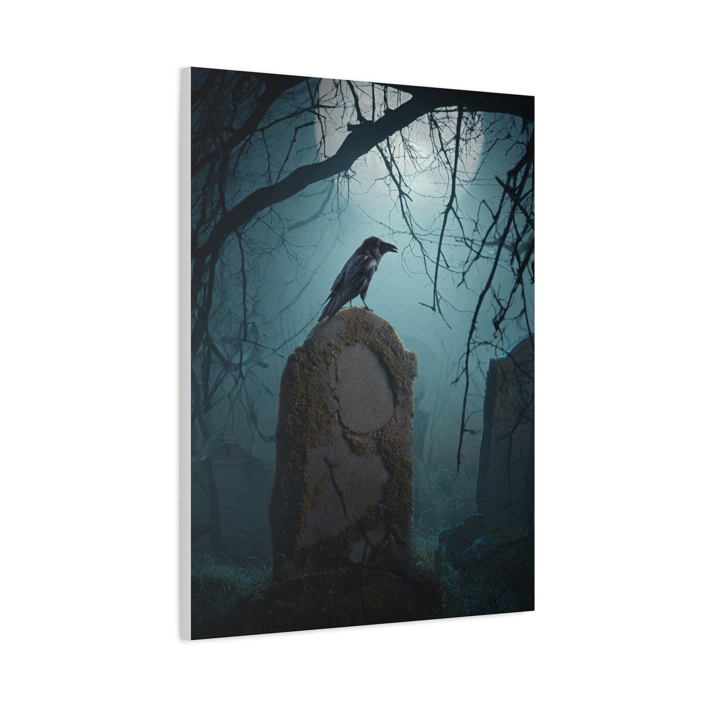 Raven on Ancient Gravestone Wall Art & Canvas Print